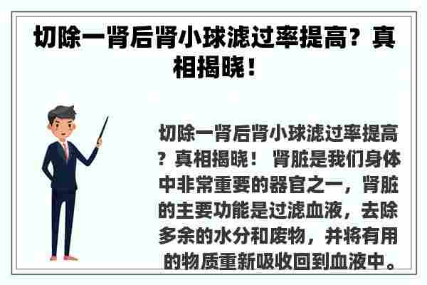 切除一肾后肾小球滤过率提高？真相揭晓！